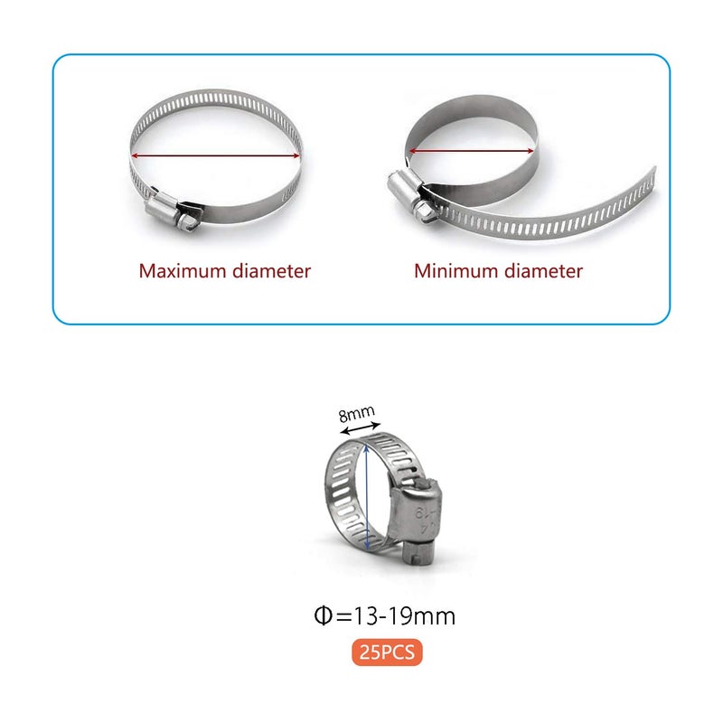 ZIPCCI Hose Clamp, 25 Pack Stainless Steel Worm Gear fuel line hose clamps, 13-19mm (1/2-3/4 inch) - Image 2